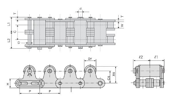 Double-row top roller stainless steel chain-2