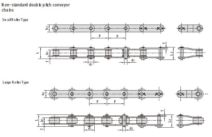 Double pitch conveyor chains