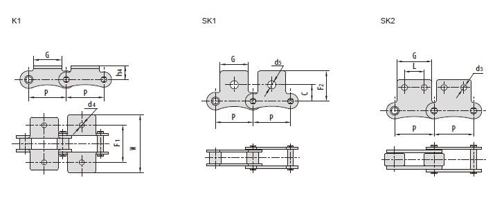 Double pitch conveyor chain attachments