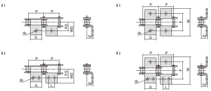 Double pitch conveyor chain attachments