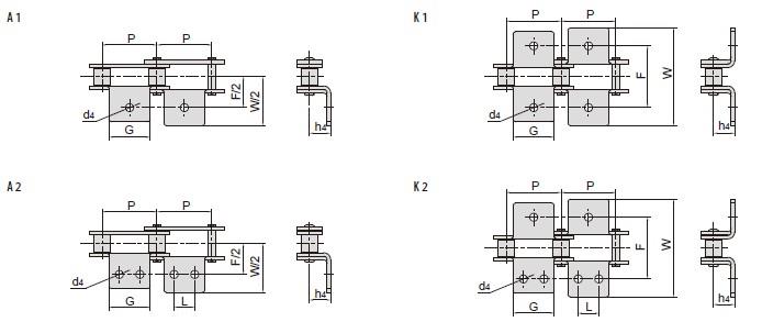 Double pitch conveyor chain attachments