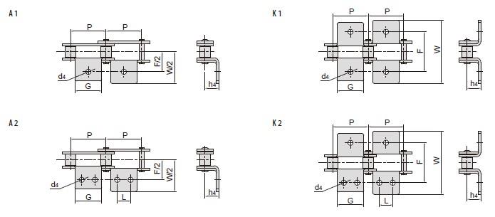 Double pitch conveyor chain attachments