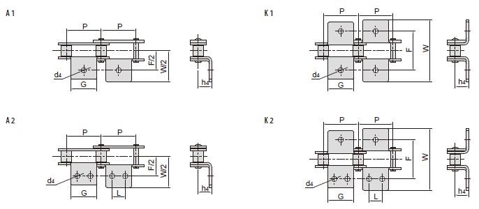 Double pitch conveyor chain attachments