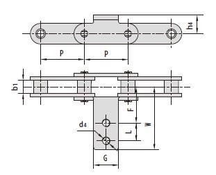 Double pitch conveyor chains with special attachments