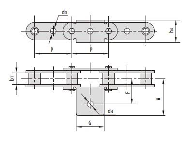 Double pitch conveyor chains with special attachments-2