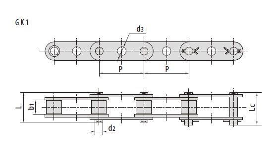 Double pitch conveyor chains with special attachments