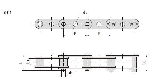 Double pitch conveyor chains with special attachments