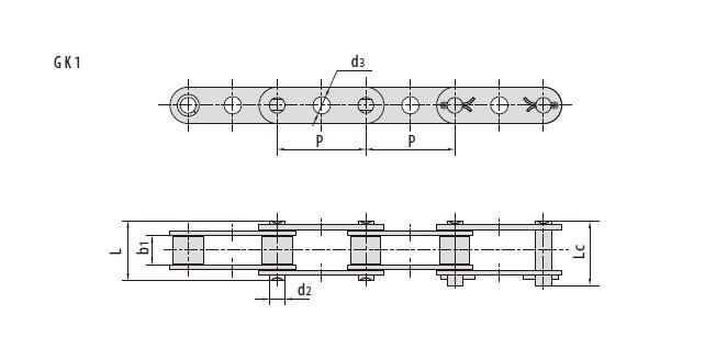 Double pitch conveyor chains with special attachments