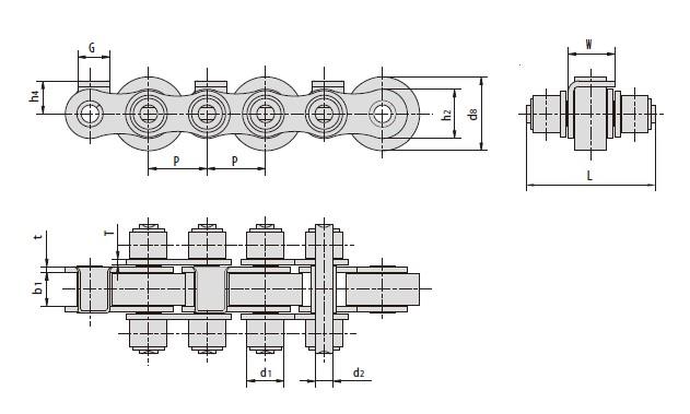 Conveyor chains with large rollers