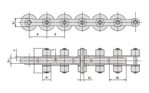 Conveyor chains with large rollers