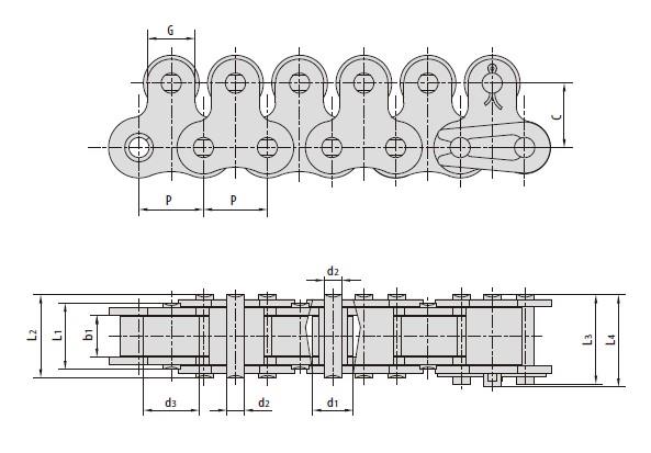 Short pitch conveyor chains with top rollers