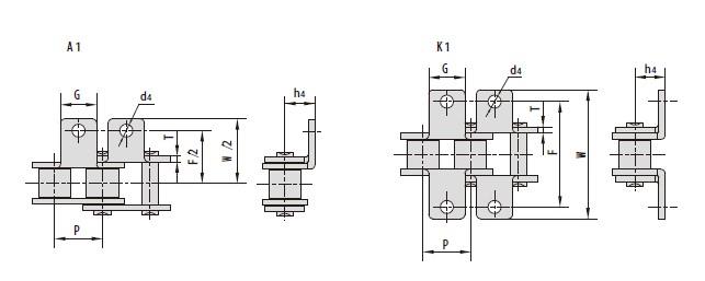 Stainless steel short pitch roller chain attachments