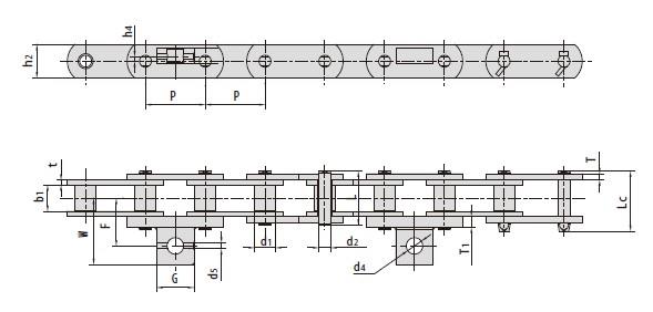 Conveyor chains for road construction machinery