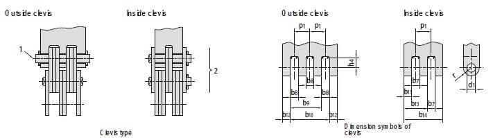 Clevises for LL series leaf chains