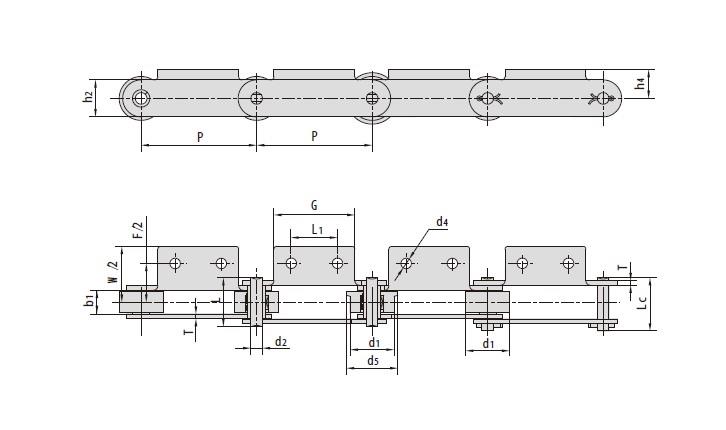 Conveyor Chains With Attachments M56F4-P-100 M56F7-P-100 M56F9-P-100 M56F24A2-F-100 M315F47A2-FZ-250 M630A2-F-400 P100 P100F4A2-F1 P150F40 P150F41 P160 P200F28 P200F31 P200F178A2 P200F188A2 P250F173A2 P300 P350 P400F1