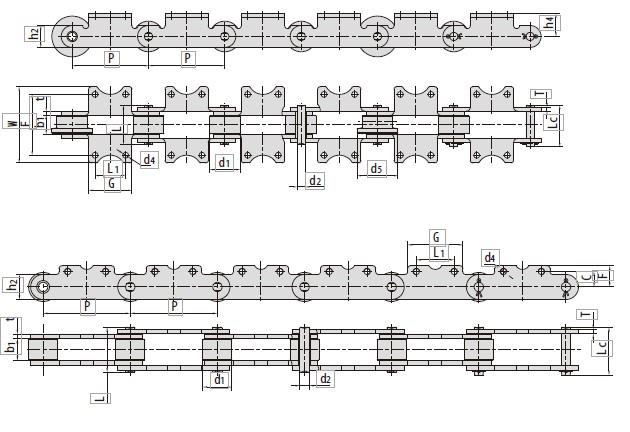 Conveyor Chains With Attachments P125F43A2 P150F4K2 P150F108K2-F P150F134SK2