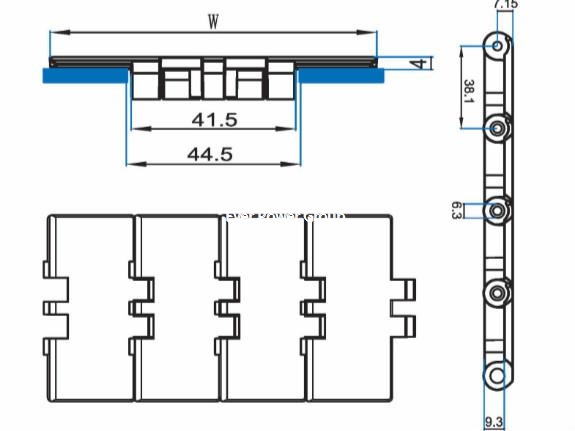 PL 820 Single Hinge Straight Plastic Slat Top Chain