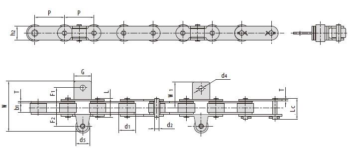 Tobacco Conveyor Chains C2082F35 C2082HF70 C2082F78